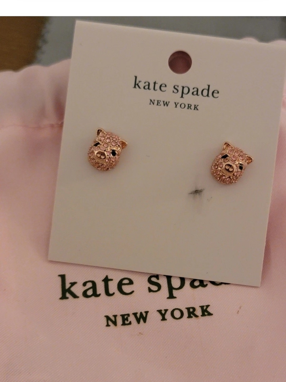 Kate Spade Pink Piglet Stud Crystal Earrings "IMAGINATION"